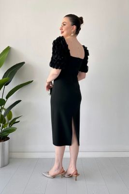İnci Detay Tasarım Elbise Siyah - Thumbnail