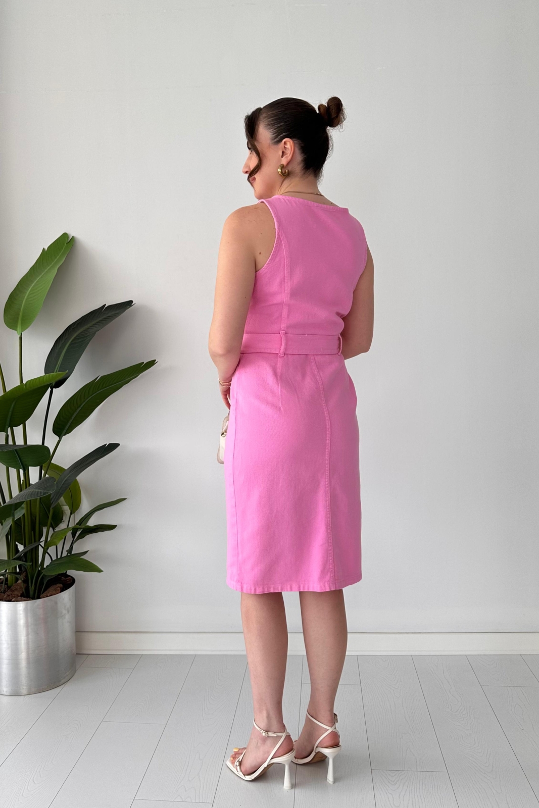 Kalem Denim Elbise Pembe - Thumbnail