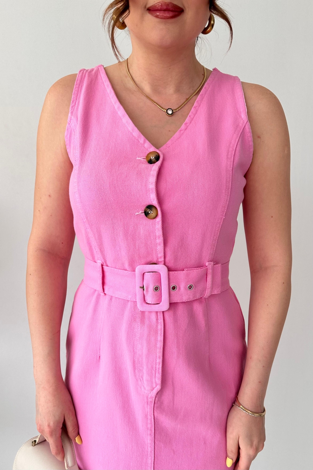 Kalem Denim Elbise Pembe - Thumbnail