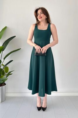 Kalın Askılı Krep Elbise Zümrüt - Thumbnail
