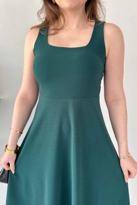Kalın Askılı Krep Elbise Zümrüt - Thumbnail