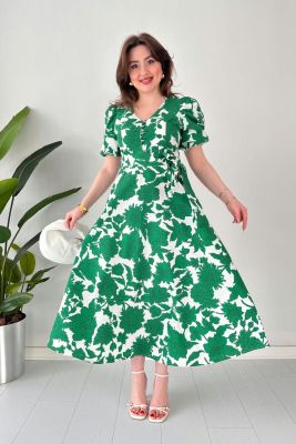 Kamelya Poplin Elbise Yeşil - Thumbnail