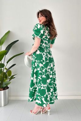 Kamelya Poplin Elbise Yeşil - Thumbnail