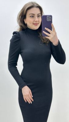 MAZİ BUTİK - Karpuz Kol Kalem Elbise Siyah