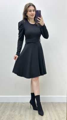 MAZİ BUTİK - Karpuz Kol Kloş Elbise Siyah
