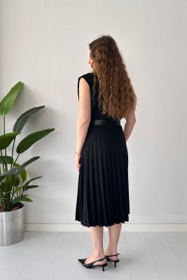 Kelebek Kemerli Elbise Siyah - Thumbnail