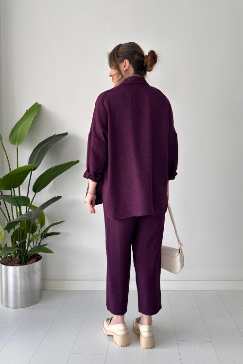 Costume deux pièces en lin prune