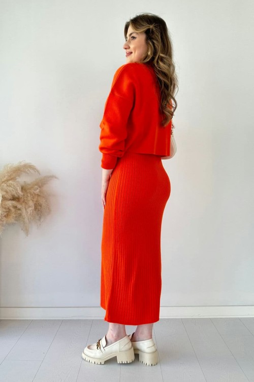Kısa Kazaklı Triko Elbise Oranj