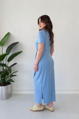 Kısa Kollu Bağlama Elbise Bebe Mavi - Thumbnail