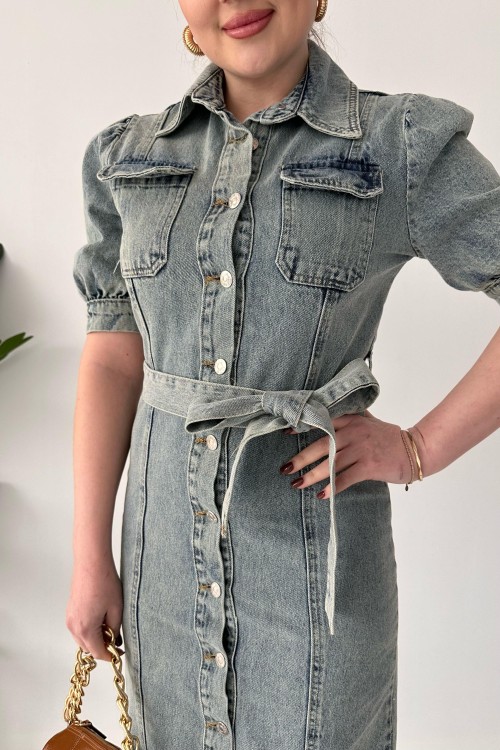 Robe en jean à manches courtes bleue
