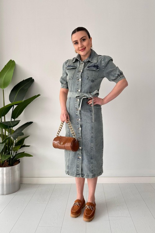Robe en jean à manches courtes bleue