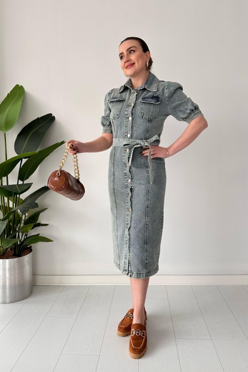 Robe en jean à manches courtes bleue