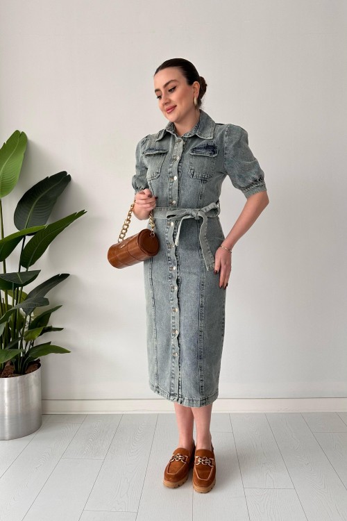 Robe en jean à manches courtes bleue