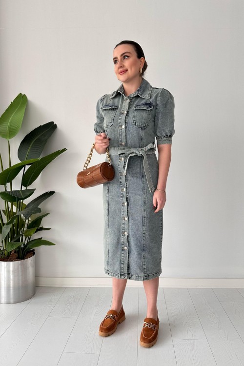 Robe en jean à manches courtes bleue