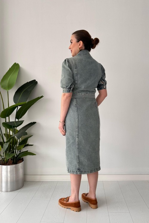 Robe en jean à manches courtes bleue
