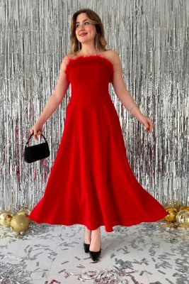 Kloş Otrişli Elbise Kırmızı - Thumbnail