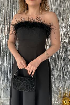 Kloş Otrişli elbise Siyah - Thumbnail