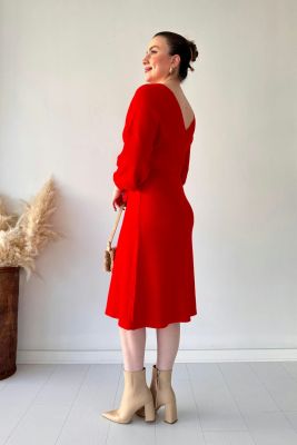 Kloş Triko Elbise Kırmızı - Thumbnail