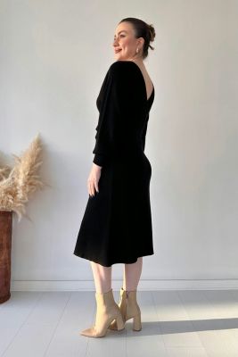 Kloş Triko Elbise Siyah - Thumbnail