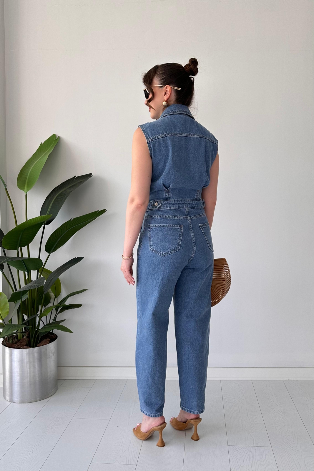 Kolsuz Denim Tulum Lacivert - Thumbnail