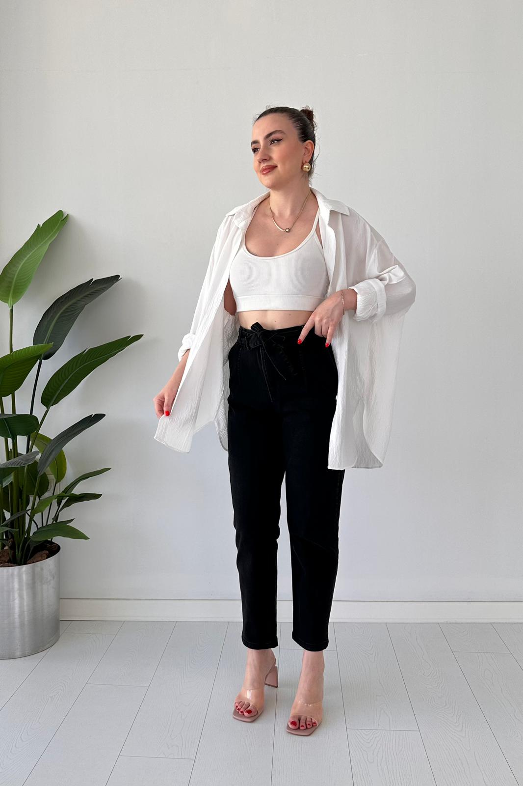 Kuşaklı Jean Siyah - Thumbnail