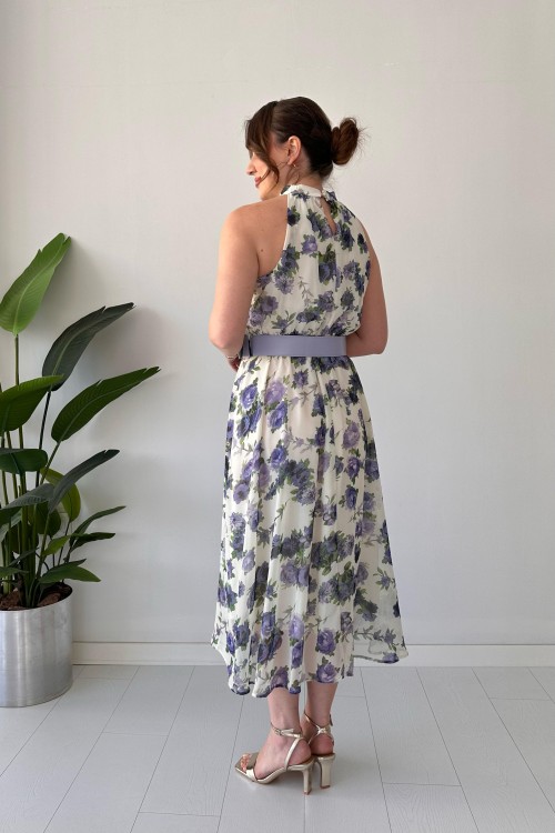 Robe en mousseline de soie à col licou Lily Lilas