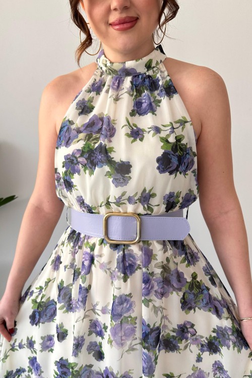 Robe en mousseline de soie à col licou Lily Lilas