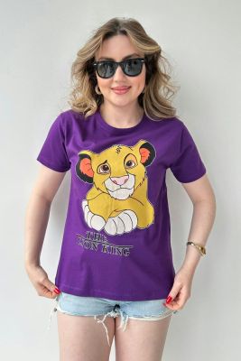 Lion Tshirt Mor - Thumbnail