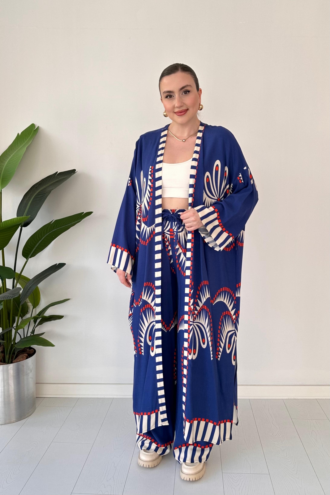 Maksi Kimono Takım Mavi - Thumbnail