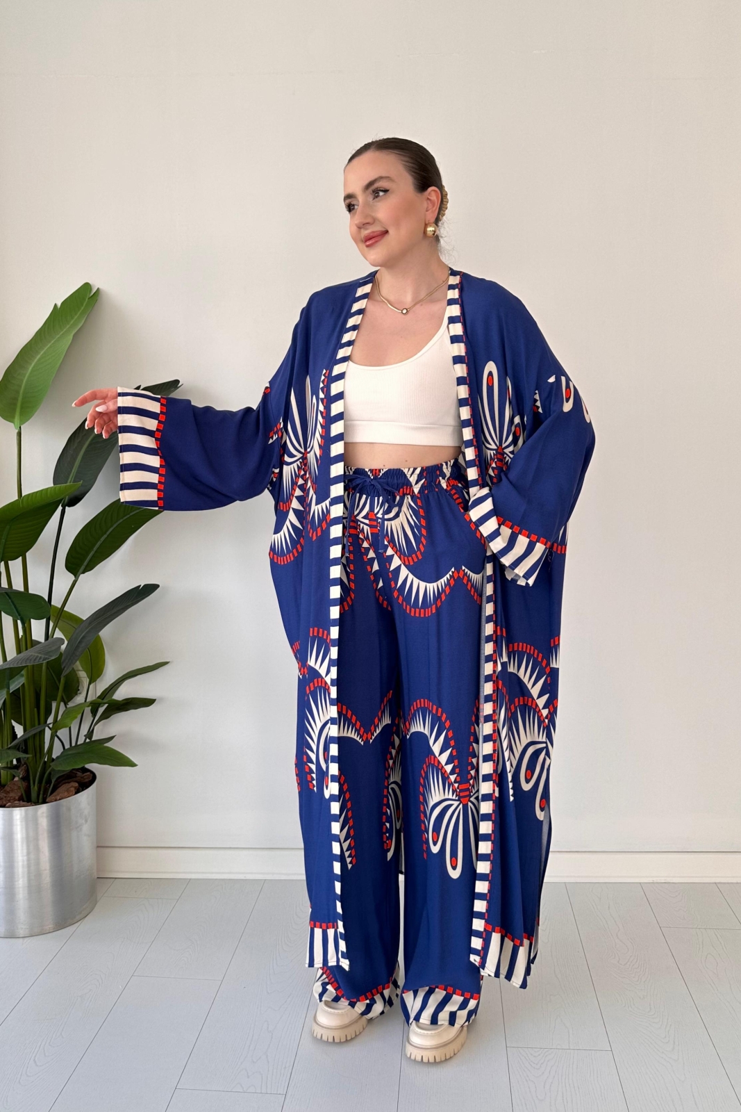 Maksi Kimono Takım Mavi - Thumbnail