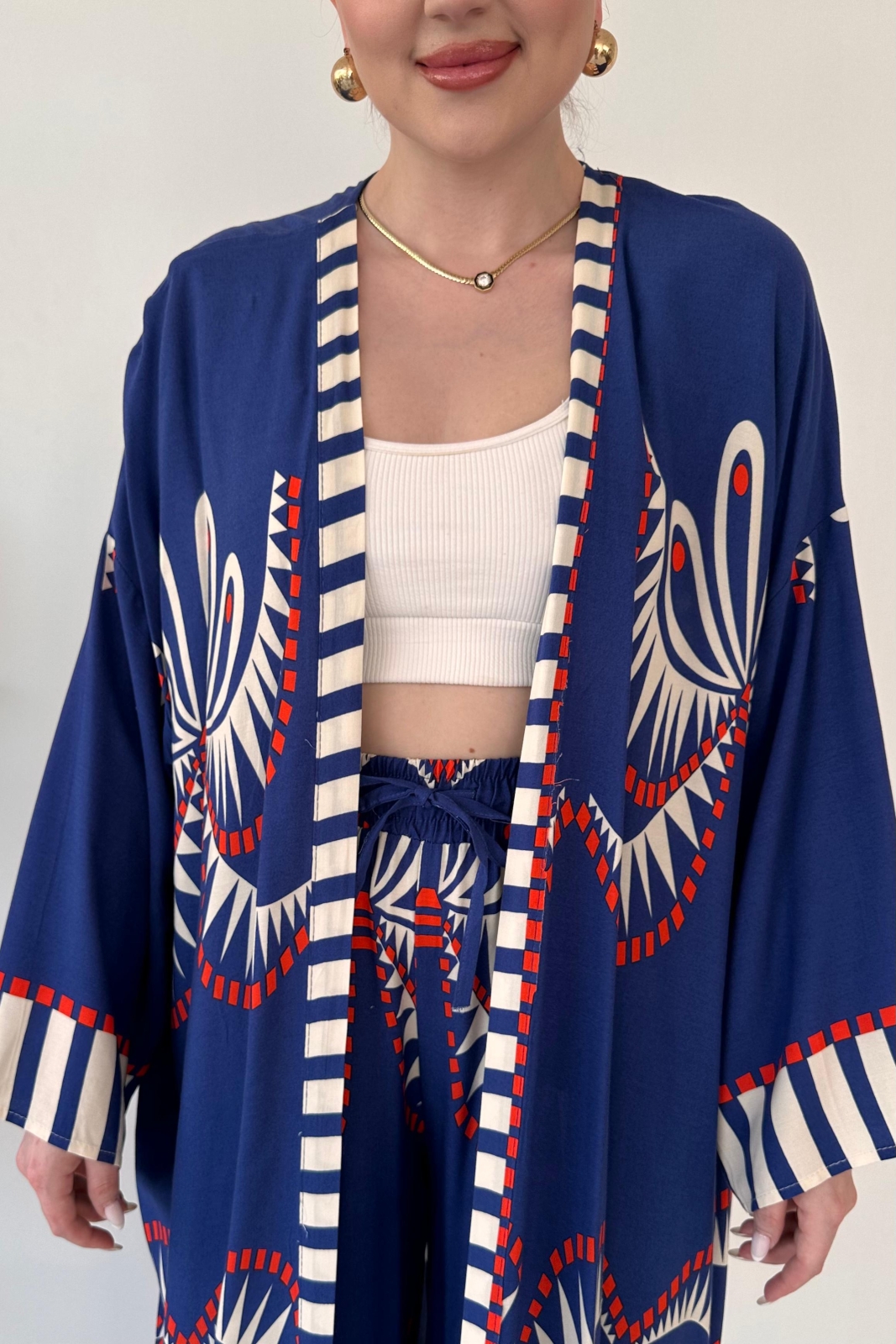 Maksi Kimono Takım Mavi - Thumbnail
