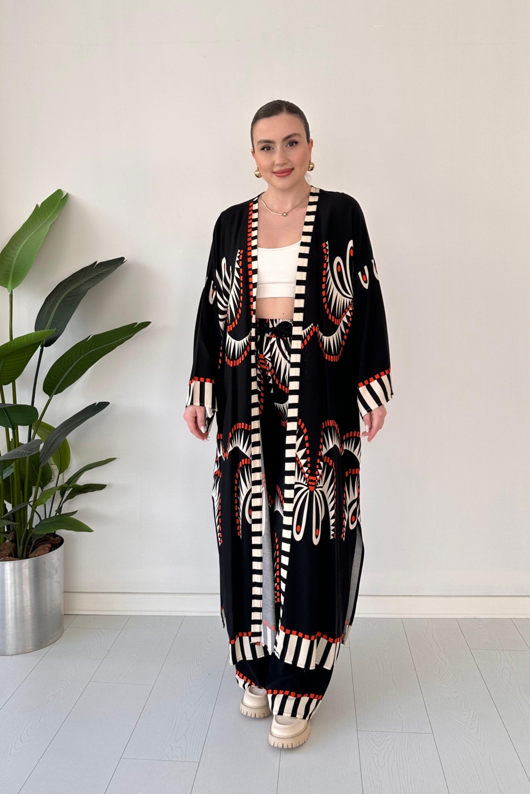Maksi Kimono Takım Siyah - Thumbnail