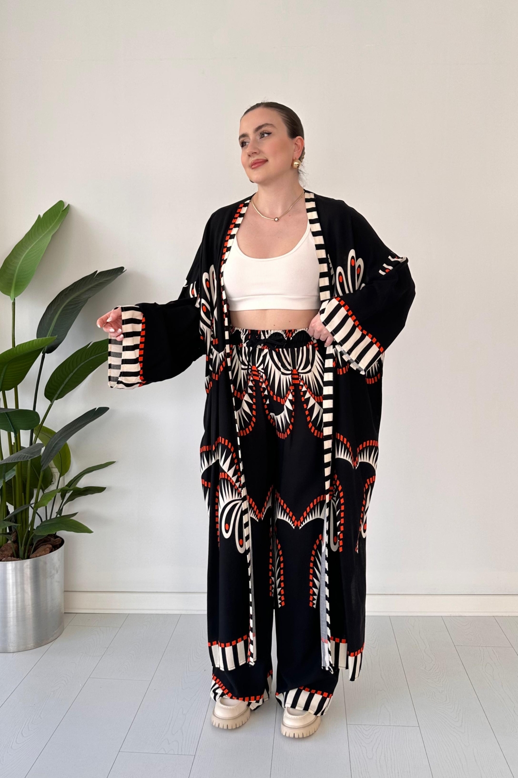 Maksi Kimono Takım Siyah - Thumbnail