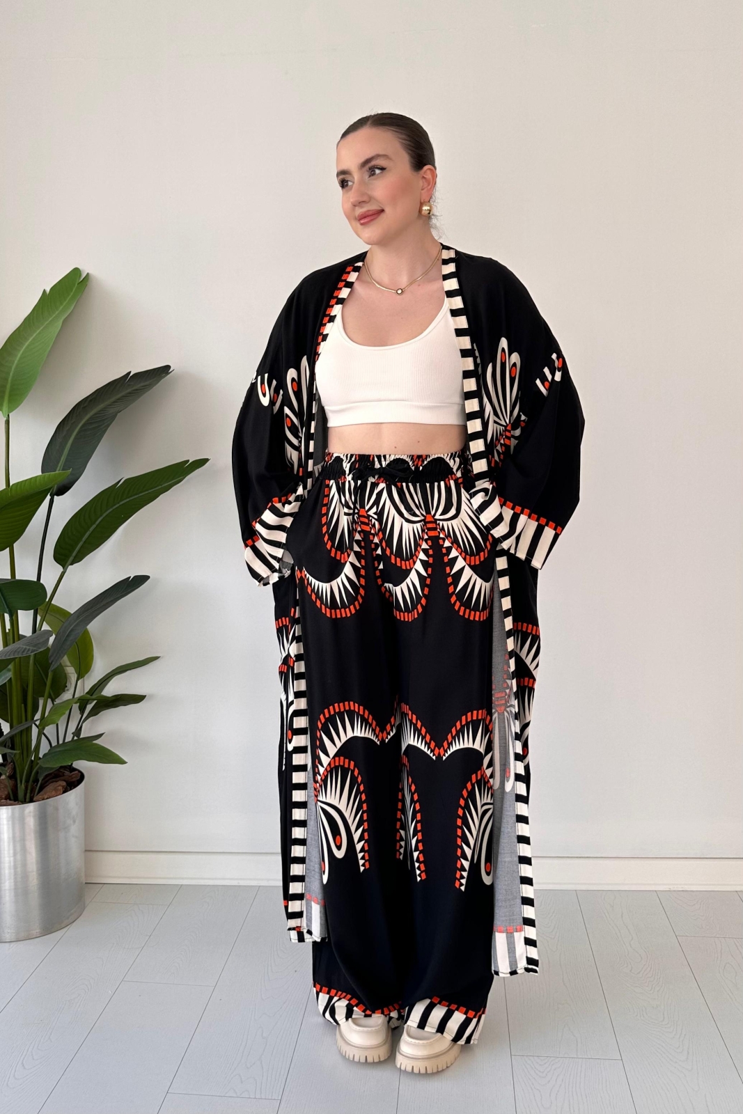 Maksi Kimono Takım Siyah - Thumbnail