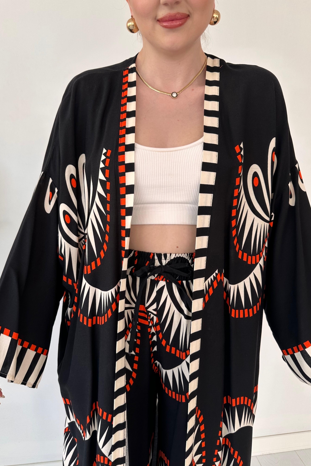 Maksi Kimono Takım Siyah - Thumbnail