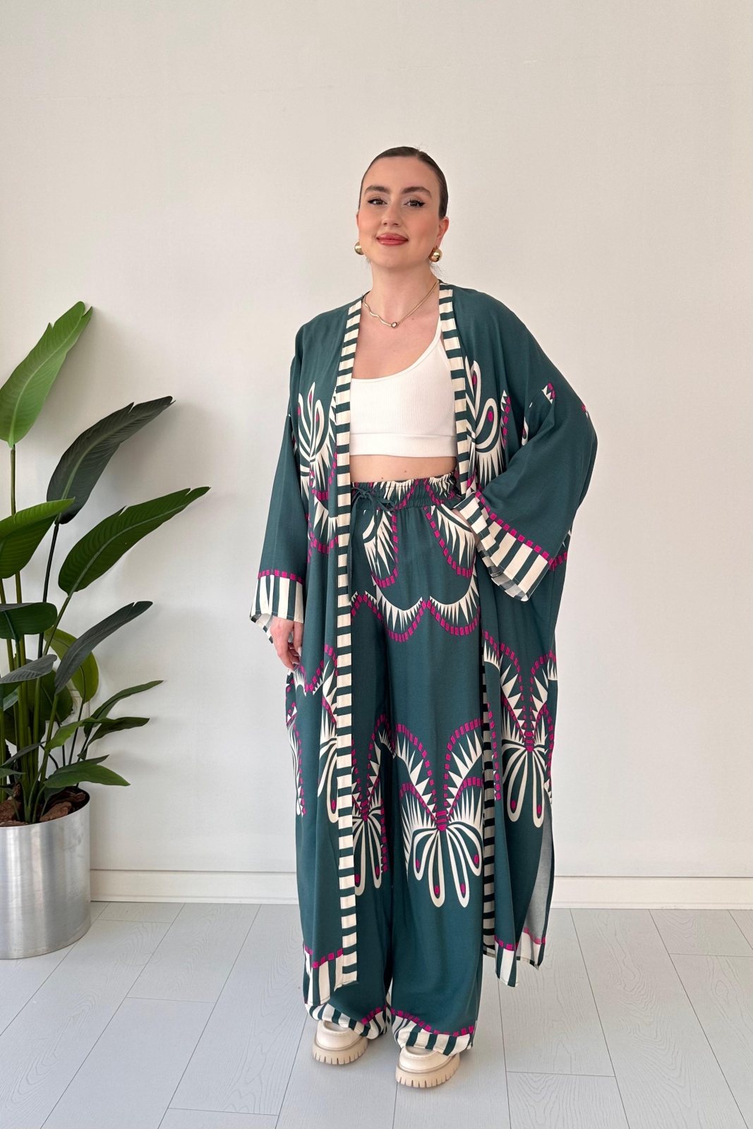 Maksi Kimono Takım Yeşil - Thumbnail