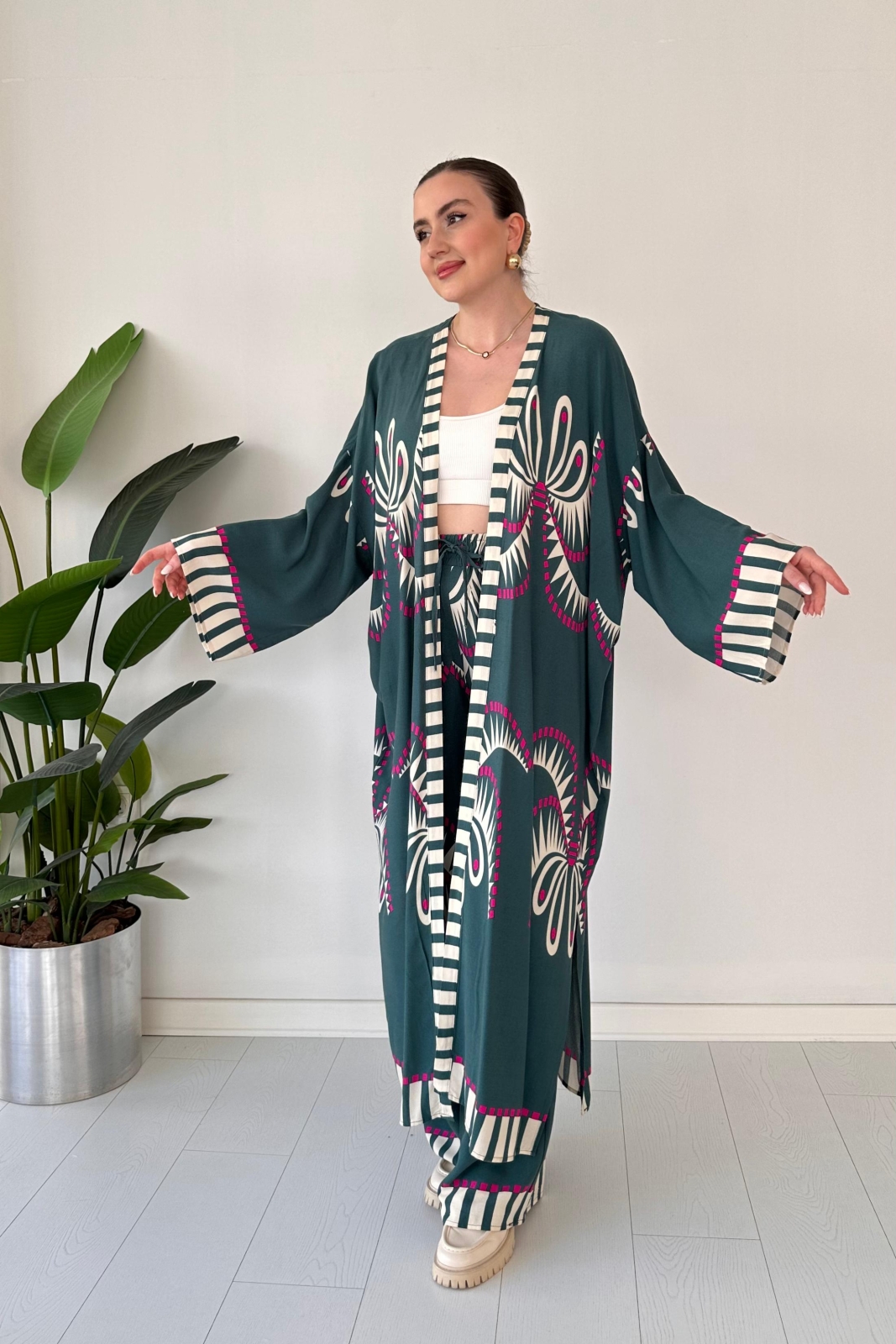 Maksi Kimono Takım Yeşil - Thumbnail