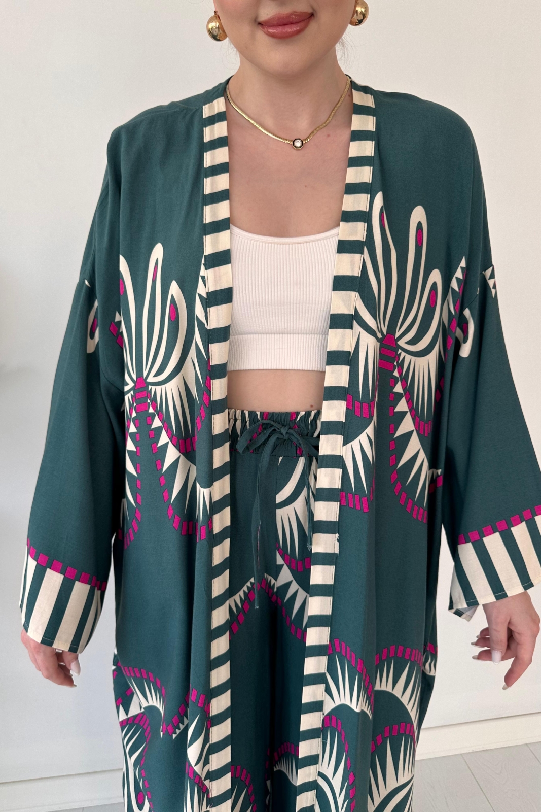 Maksi Kimono Takım Yeşil - Thumbnail