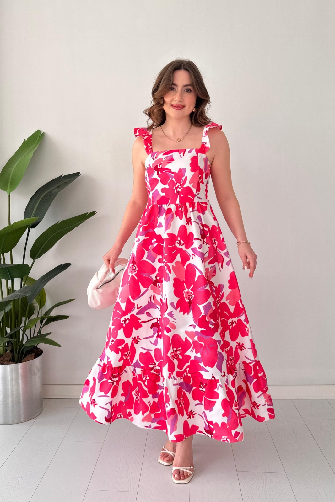 Manolya Poplin Elbise Pembe - Thumbnail