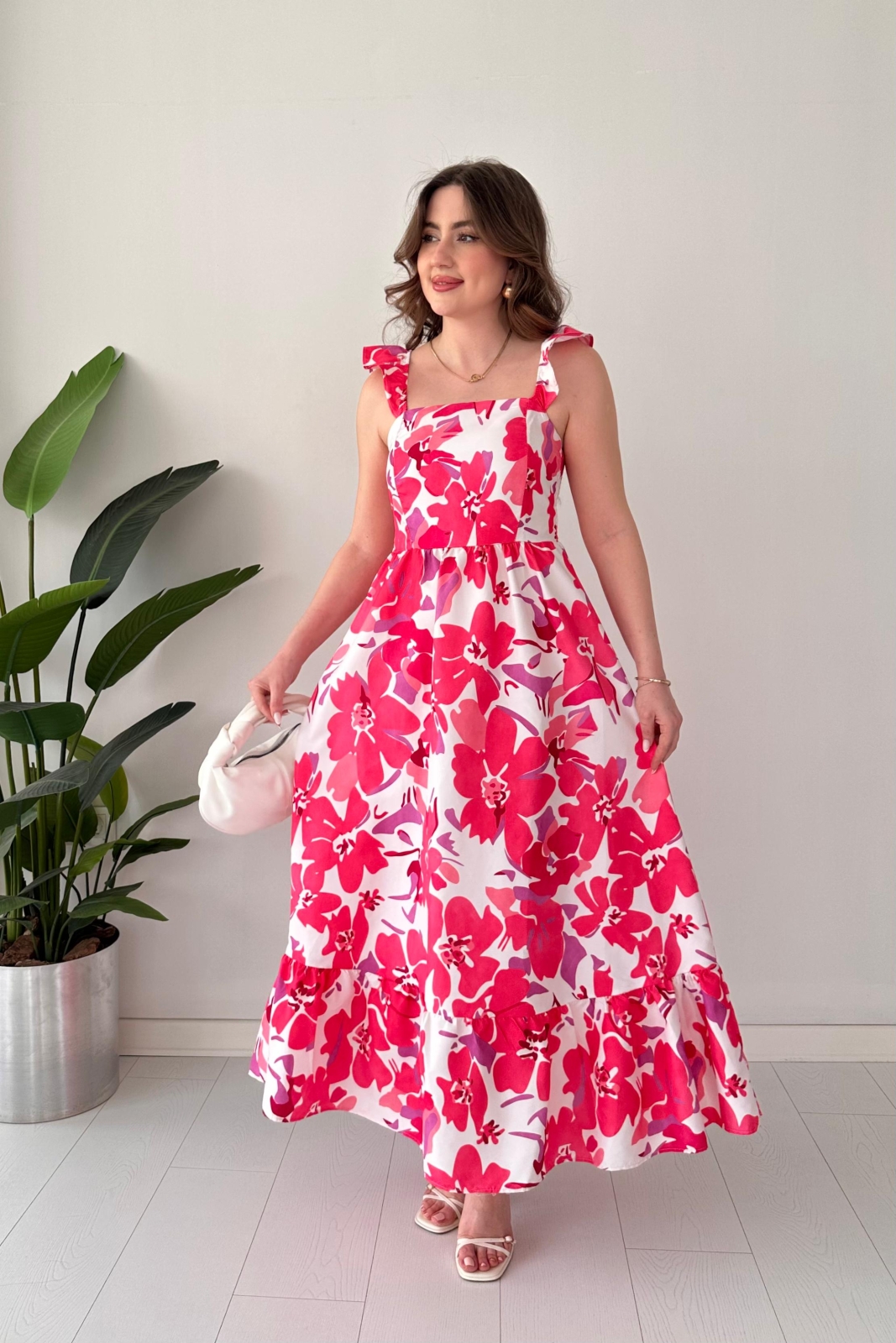 Manolya Poplin Elbise Pembe - Thumbnail