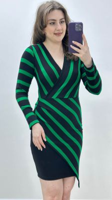 Mendil Etekli Triko Elbise Yeşil - Thumbnail