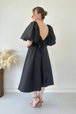 Midi Fiyonk Elbise Siyah - Thumbnail