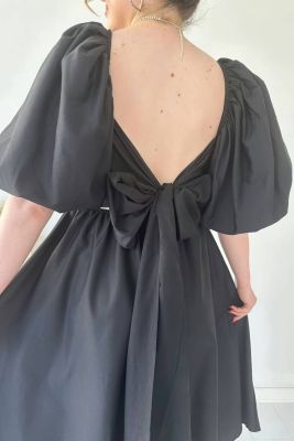Midi Fiyonk Elbise Siyah - Thumbnail