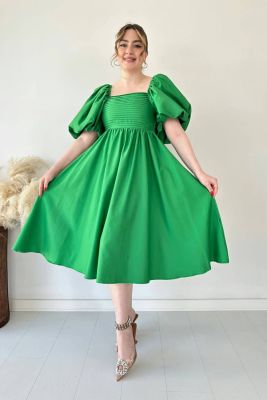 Midi Fiyonk Elbise Yeşil - Thumbnail