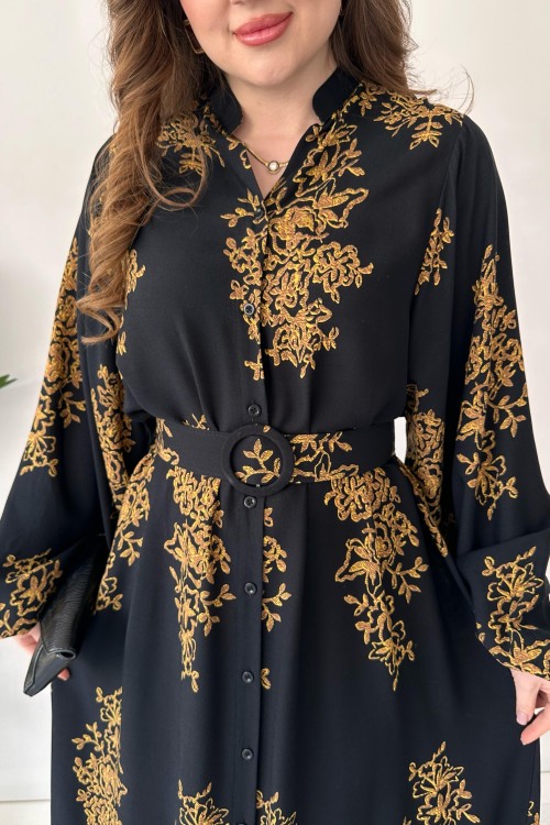 Robe ceinturée à micro-motifs noire