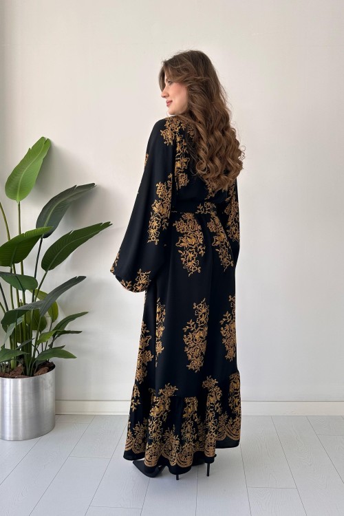 Robe ceinturée à micro-motifs noire