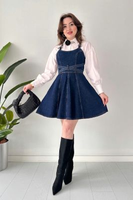 Mini Tasarım Denim Elbise Lacivert - Thumbnail