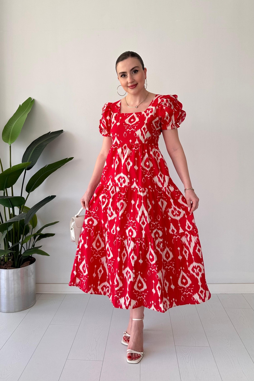 Motif Poplin Elbise Kırmızı - Thumbnail