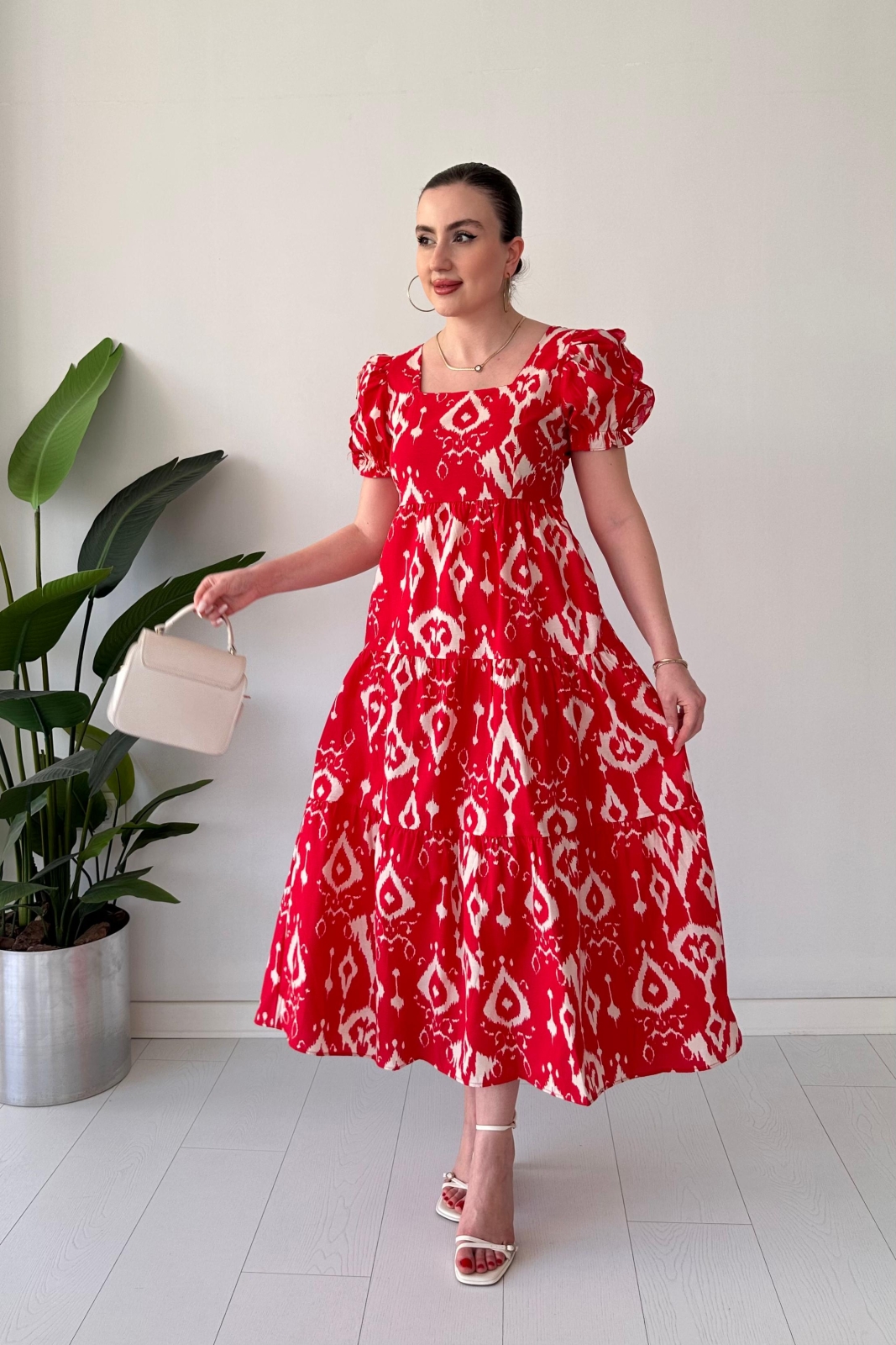 Motif Poplin Elbise Kırmızı - Thumbnail