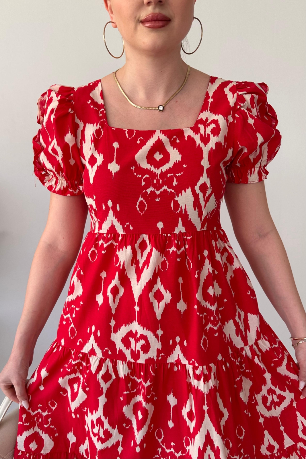 Motif Poplin Elbise Kırmızı - Thumbnail